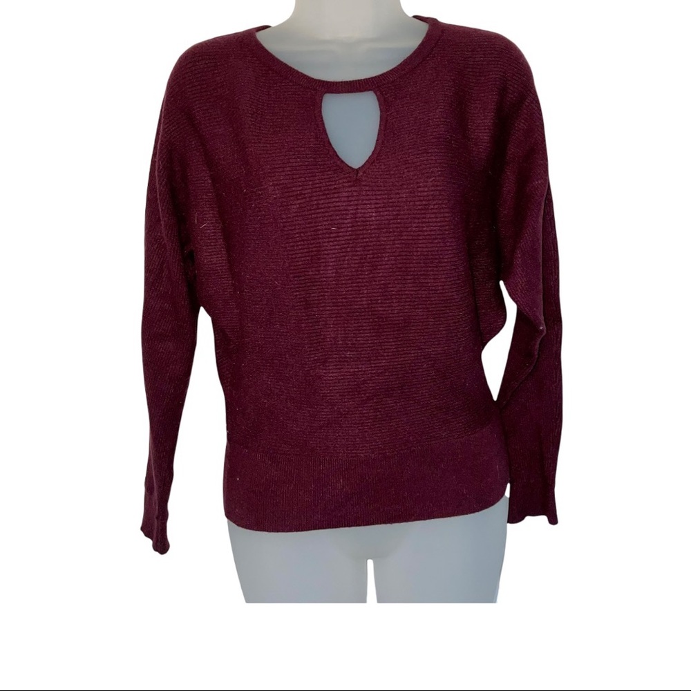 Express Wine Maroon Key Hole Sweater Stretch Fall Winter Cut Out